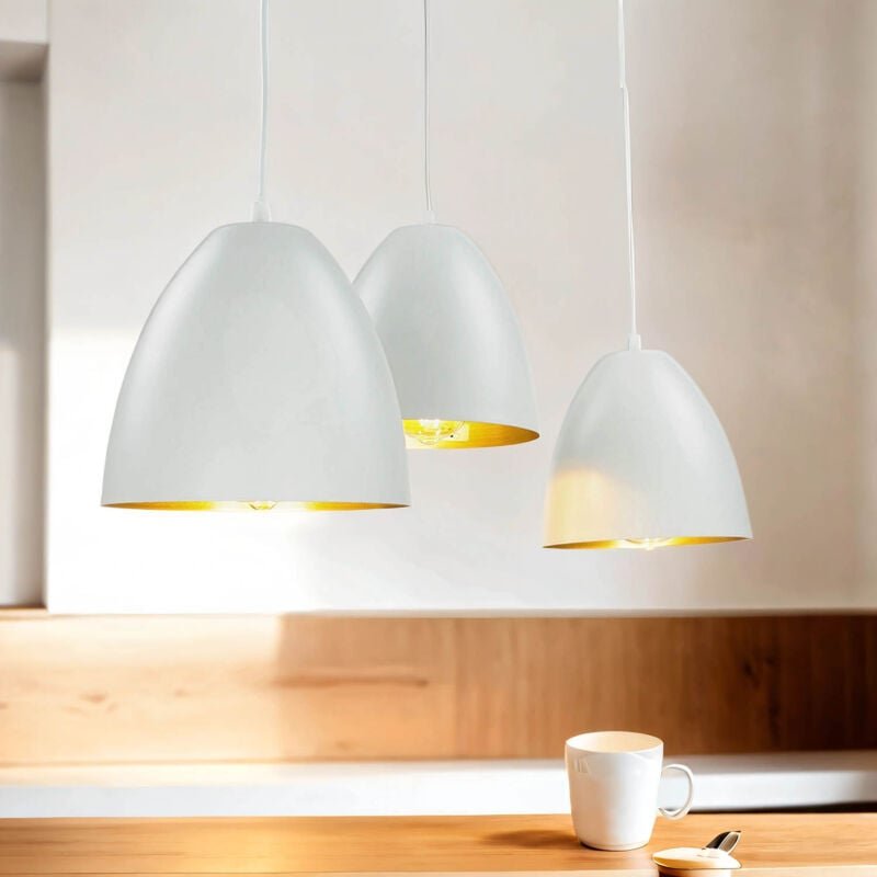 Hängeleuchte Weiß Gold Retro Design 3 flammig Esstisch