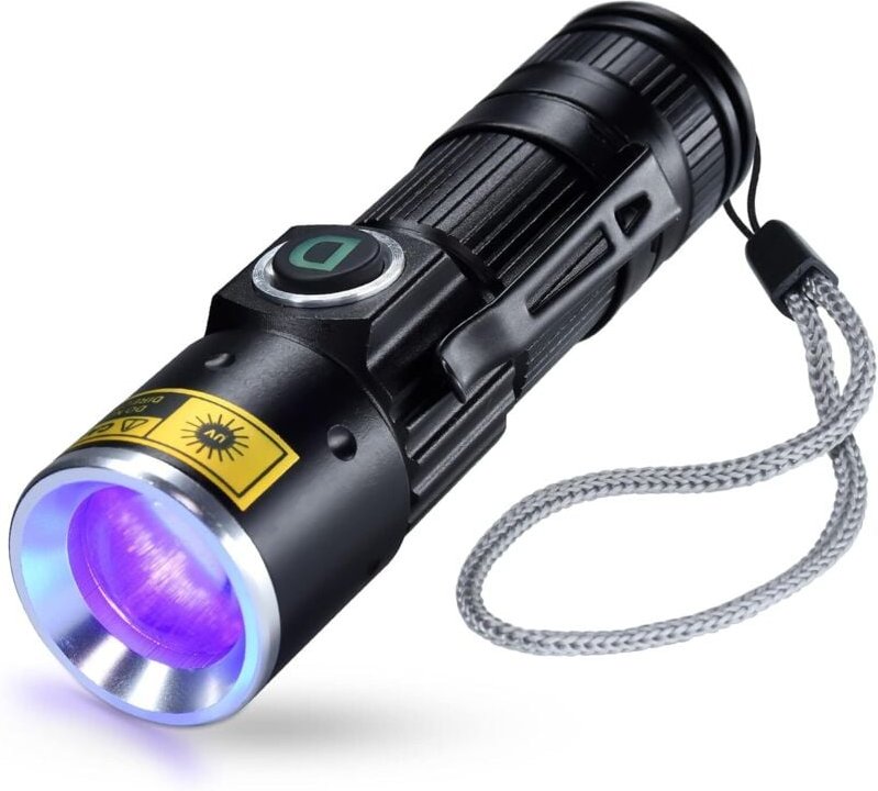 Thumbnail - UV-Taschenlampe, wiederaufladbar über USB, 395 nm, Wood's Lampen, Schwarzlicht, ultraviolette LED, tragbar, Mini, zoomba...