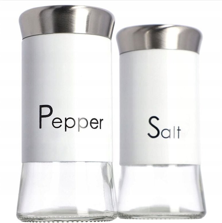 Kadax - Salz-und Pfefferstreuer, aus Glas und Edelstahl, 150 ml, Weiß