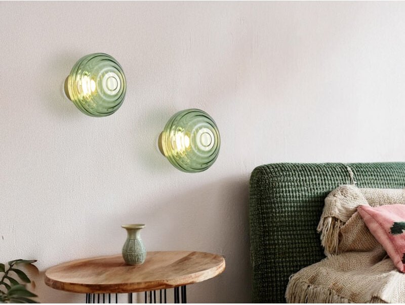 2er set Akku Wandleuchten mit Glasschirm Grün dimmbar, ø 15,5cm