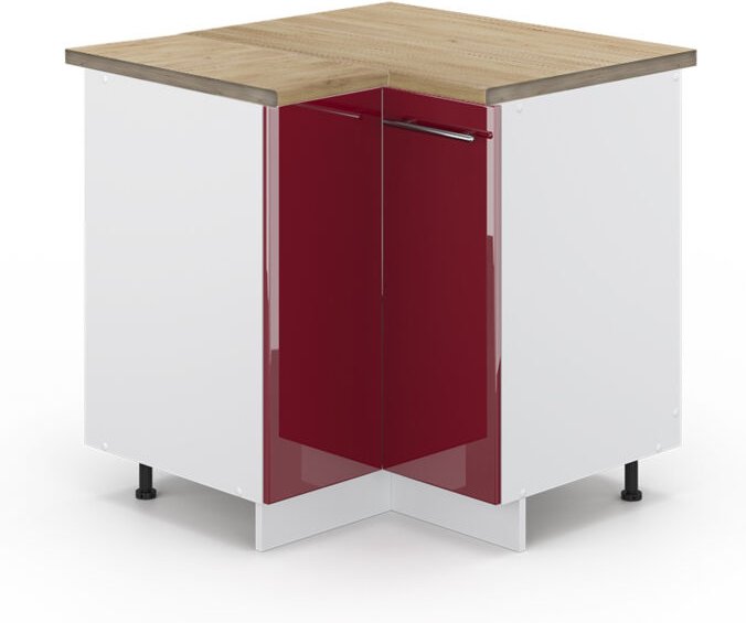 Vicco - Eckunterschrank Fame-Line, Bordeaux Hochglanz, 80.5 cm, ap Eiche