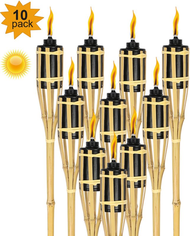 Wolketon 10x Fackeln Gartenfackeln Set Deko Fackelöl Docht 90cm Party Feuer Flammen