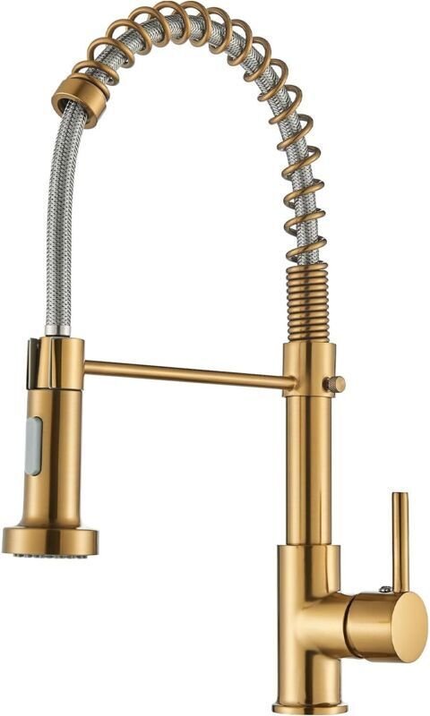 Küchenarmatur mit Ausziehbrause, 360° schwenkbar, Einhebelmischer, Edelstahl, gebürstetes Gold