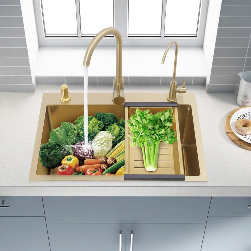 Single Bowl Stainless Steel Rectangular Kitchen Sink Drop In Gold Kitchen Sink