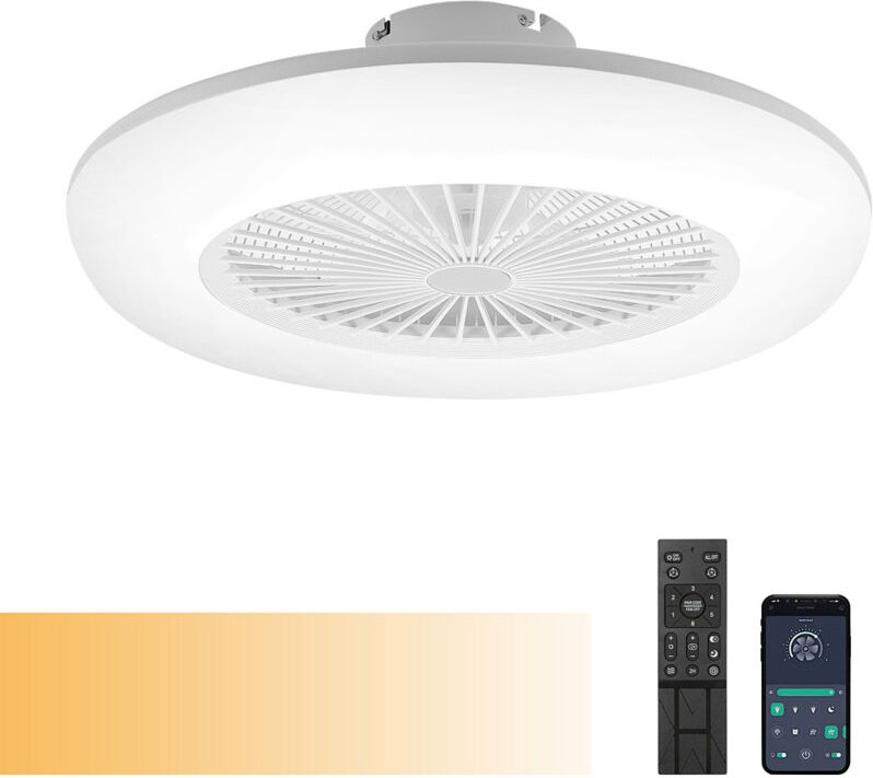 Wolketon LED Deckenventilator mit Beleuchtung und Fernbedienung Dimmbar Deckenleuchte Schlafzimmer Wohn 80W