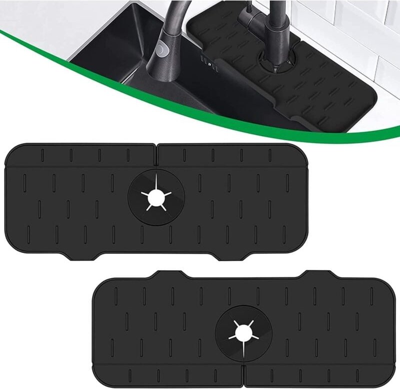 Set mit 2 Silikon-Spritzschutzmatten für Küchenspüle, Badezimmer und Wasserhahn