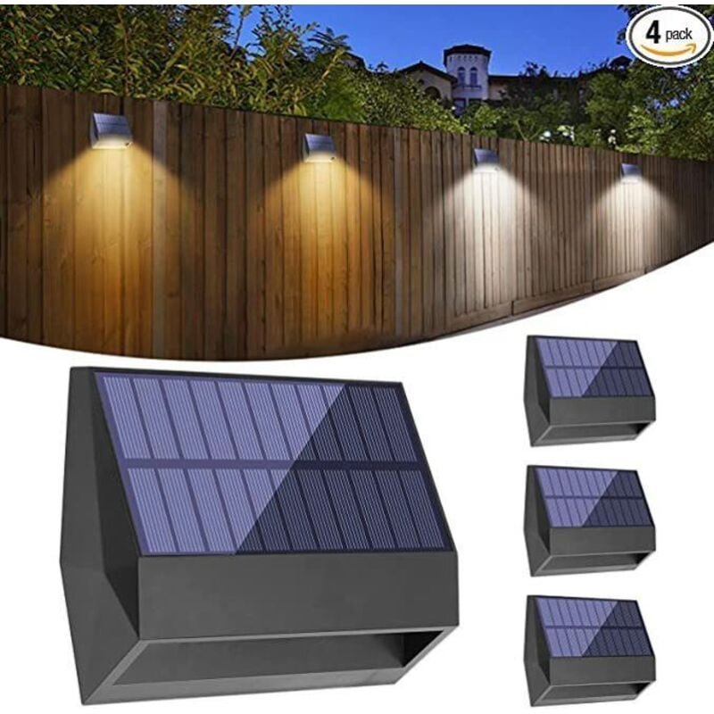 4er-Pack Solar-Zaunlichter, IP65 wasserdichte solarbetriebene Außenlichter für Deck, Hinterhof, Geländer, Wand, Stufen, ...