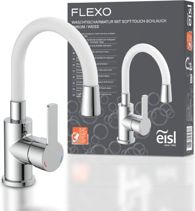 Flexo Waschtischarmatur, Chrom/Weiß, mit flexiblem Auslauf