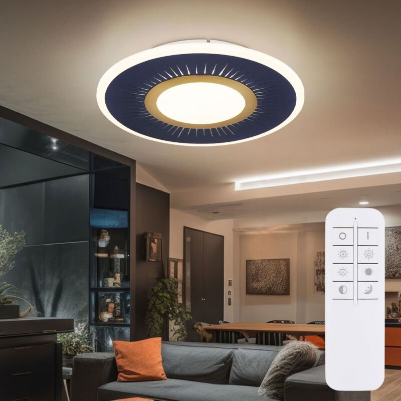 Globo - Deckenlampe Wohnzimmerleuchte Deckenleuchte Esszimmerlampe rund, Metall Acryl weiß blau, dimmbar Fernbedienung, ...