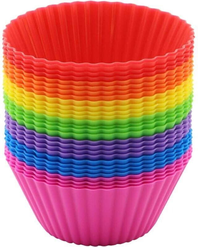Set mit 28 runden Silikon-Muffinformen, 7 antihaftbeschichtete Farben, wiederverwendbar für Kuchen, Puddings und Törtche...