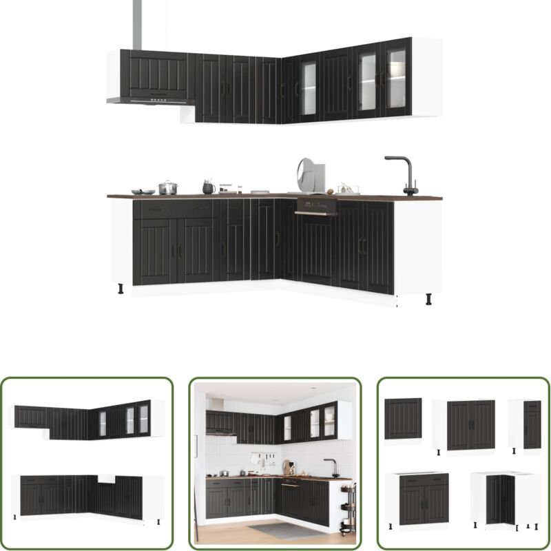 Küchenzeile - 11-tlg. Küchenschrank-Set Lucca Schwarz Holzwerkstoff