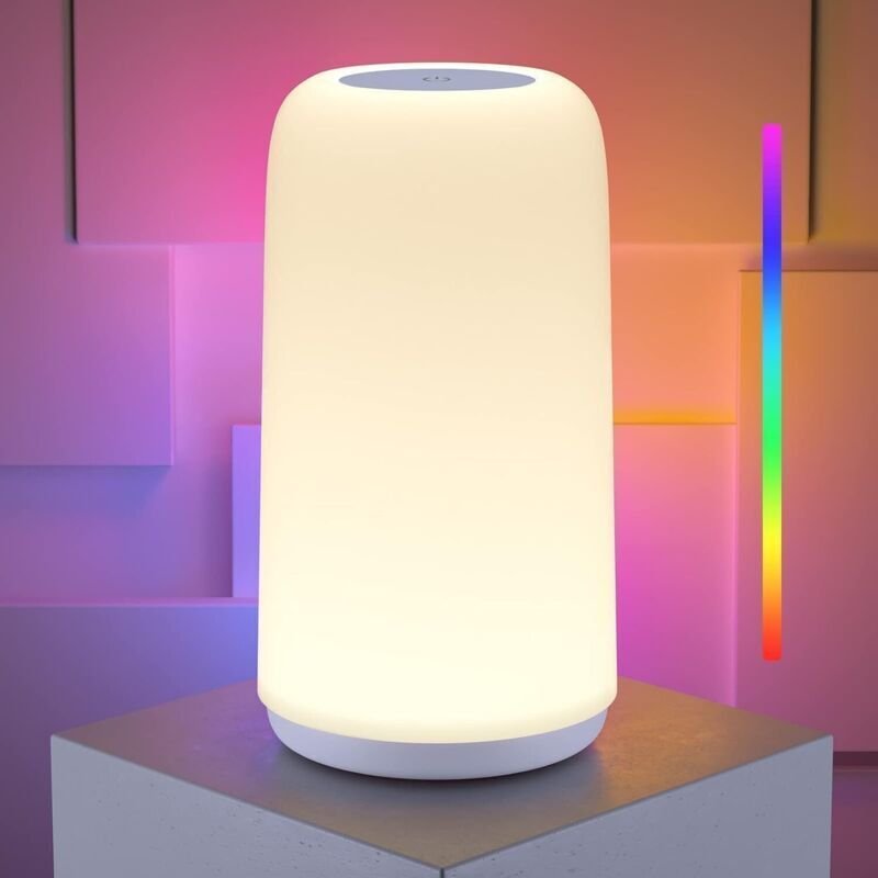 Vielseitige RGB-Touch-Nachttischlampe, dimmbare Tischleuchte mit 3 Helligkeitsstufen, elegantes Design, sanftes, flimmer...
