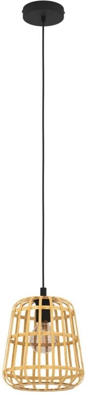 Hängelampe Montezuelo, 1-flammige Pendelleuchte Esstisch, Esszimmerlampe aus Bambus in Natur und Metall in Schwarz, Holz...