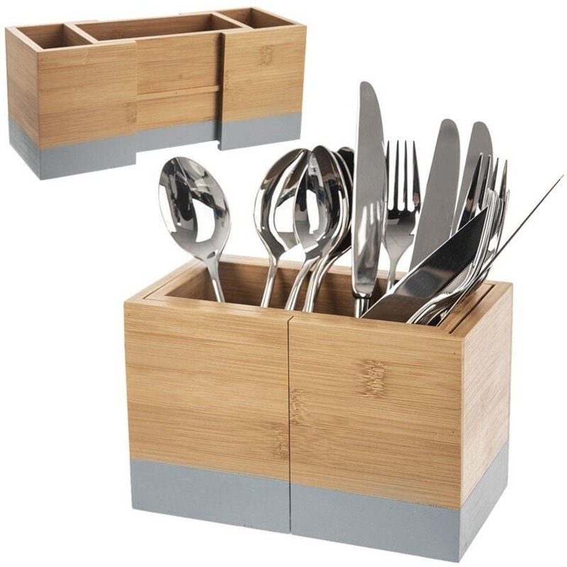 Extendable cutlery and kitchen utensil rack in bamboo 87