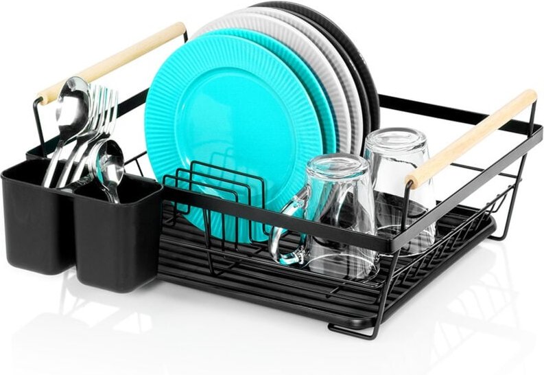 Großer Abtropfständer für Teller und Besteck, stehend, Schwarz, Metall, 45 cm