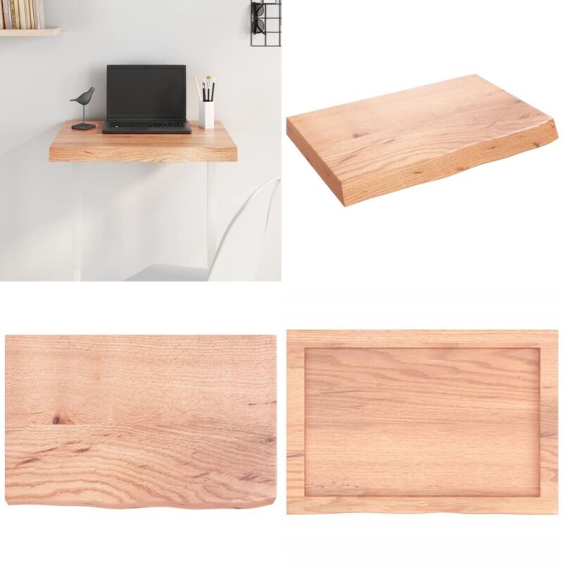 Tischplatte Hellbraun 60x40x(2-6) cm Massivholz Eiche Behandelt - Eichenholz - Massivholz