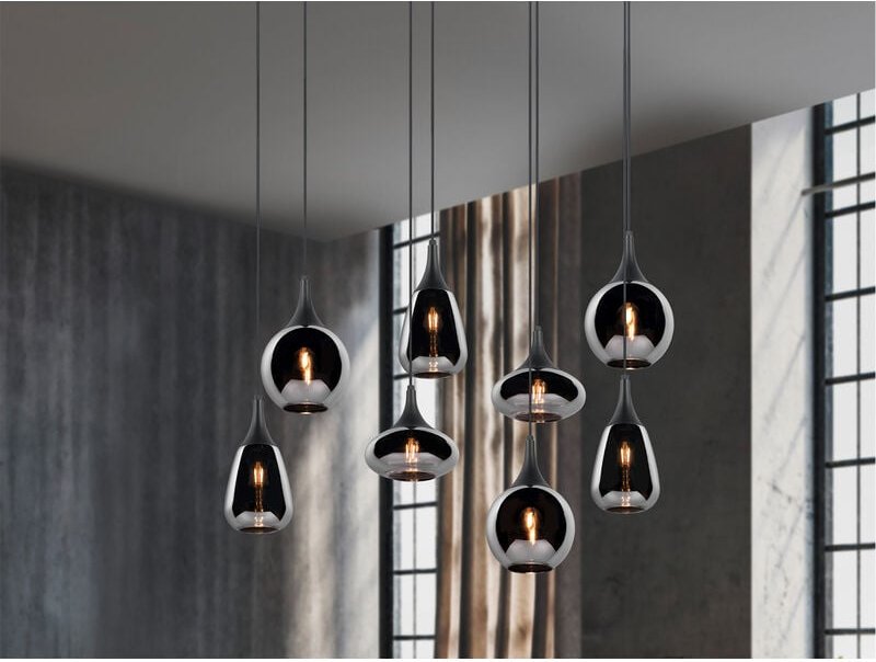 Pendelleuchte lumina 8 flammig Glas Chrom verspiegelt & Rauchglas Optik, B:121cm