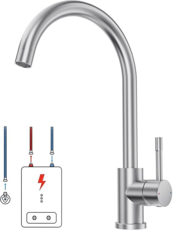 LONHEO MAX Niederdruck Wasserhahn Küche Armatur aus Edelstahl, 360° Schwenkbar Küche Mischbatterie Einhebelmischer für K...