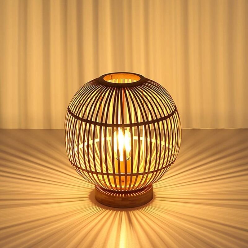 Thumbnail - Tischleuchte Bambus Boho Leuchte Nachttischlampe Kugellampe Schlafzimmer naturfarben, 1x E27 Fassung, DxH 30x33,5 cm