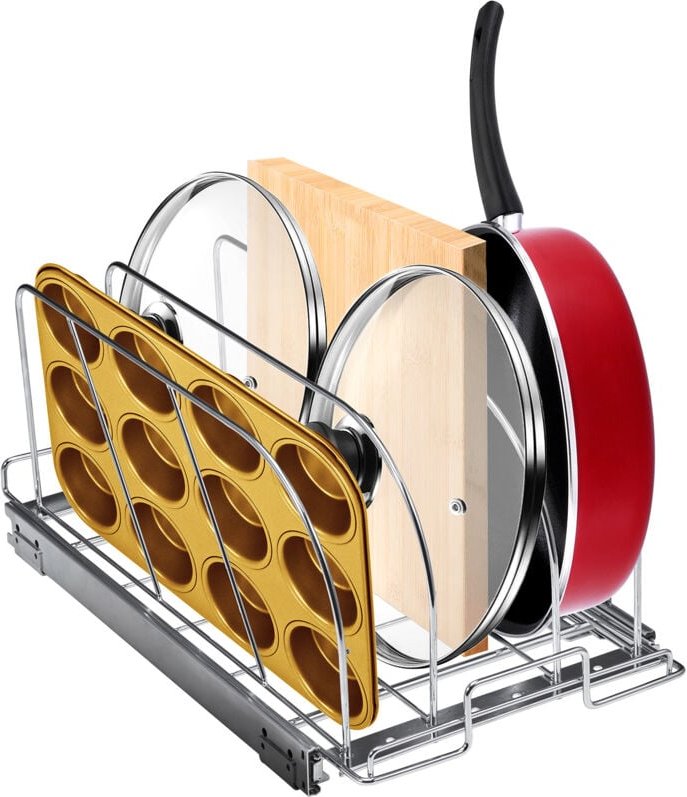 Erweiterbarer Pfannen- und Topfhalter von, ausziehbarer Unterschrank-Organizer, verstellbare Drahtteiler, Deckelhalter a...
