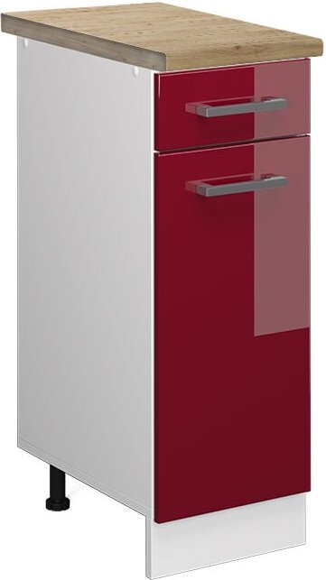 Küchenunterschrank R-Line, Bordeaux Hochglanz, 30 cm , ap Eiche Vicco