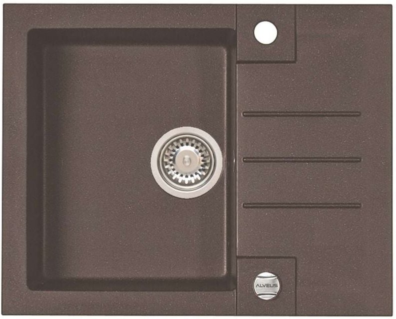 Rock - Granit-Spüle 60x48 cm, mit Ablaufsystembedienung, chocolate 1107846 - Alveus