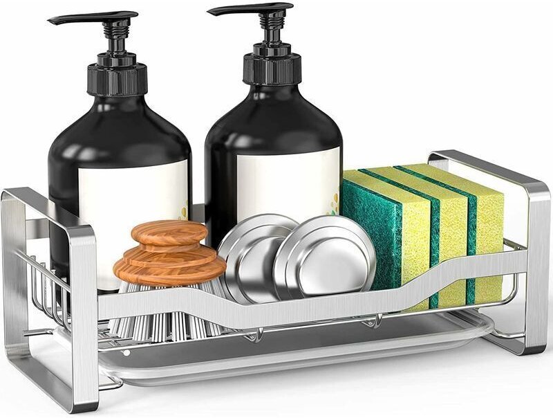 Küchenaufbewahrung unter der Spüle, Schwammhalter-Zubehör, platzsparendes Regal, Organisationskorb, Organizer-Regal, sil...