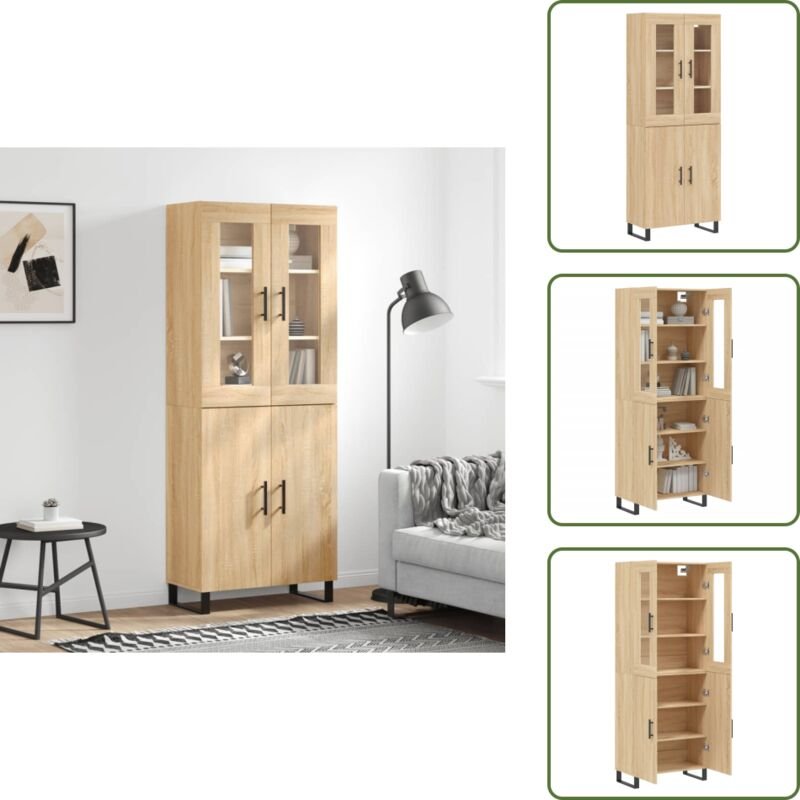 The Living Store Highboard Sonoma-Eiche 69,5x34x180 cm Holzwerkstoff - Holzwerkstoff