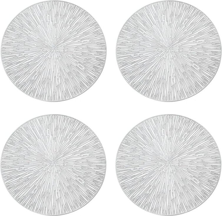 4 STÜCKE Runde Tischsets Restaurant Hohl PVC Dekoration Matte Anti-Hot Esstisch Linie Steak Platte Pad Silber