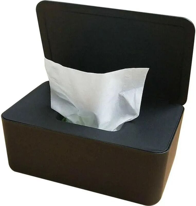 Aufbewahrungsbox für Feuchttücher, Taschentücher, mit Deckel, schwarz