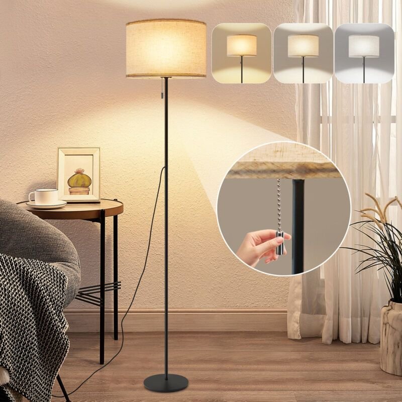 Stehlampe Wohnzimmer Vintage Stehleuchte: led Dimmbar Standleuchte 136cm Standlampe Beige Lampenschirm 3000K-6500K Wohnz...