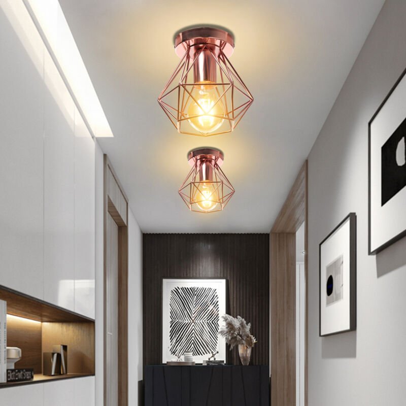 2 Stücke Vintage Industrial Deckenleuchten Eisenkäfig Lampenschirm Pendelleuchte Roségold Hängelampe Ø16cm