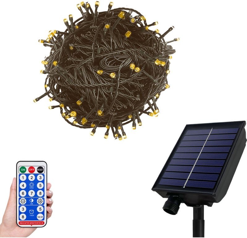 Solar Lichterkette Außen und Innen, led Solarlichterkette IP44 Wasserdicht mit 8 Modi & Fernbedienung, für Terrasse Hoch...