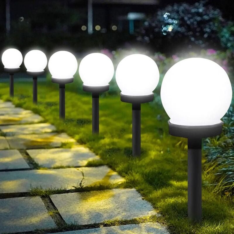 Runde LED-Lampe, Solar-Gartenlampe, Außen-Stehlampe, Solar-Gartenlampe, wasserdichte Außenlampe (6 Stück)