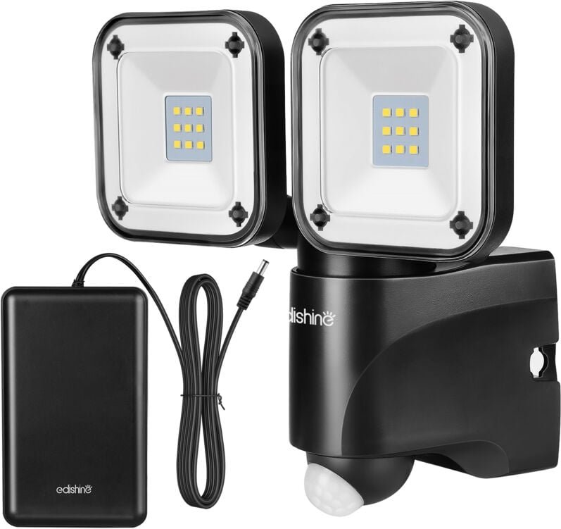 Edishine - Batterie led Strahler mit Bewegungsmelder Außen IP44, 800LM, 6000K