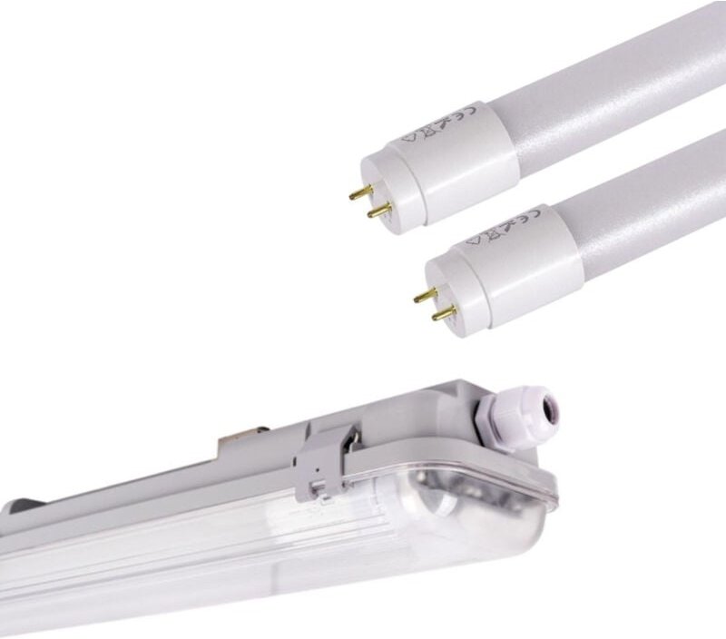 Kit Doppelte Feuchtraumleuchte 60cm + 2 led Röhren T8 - 9W -