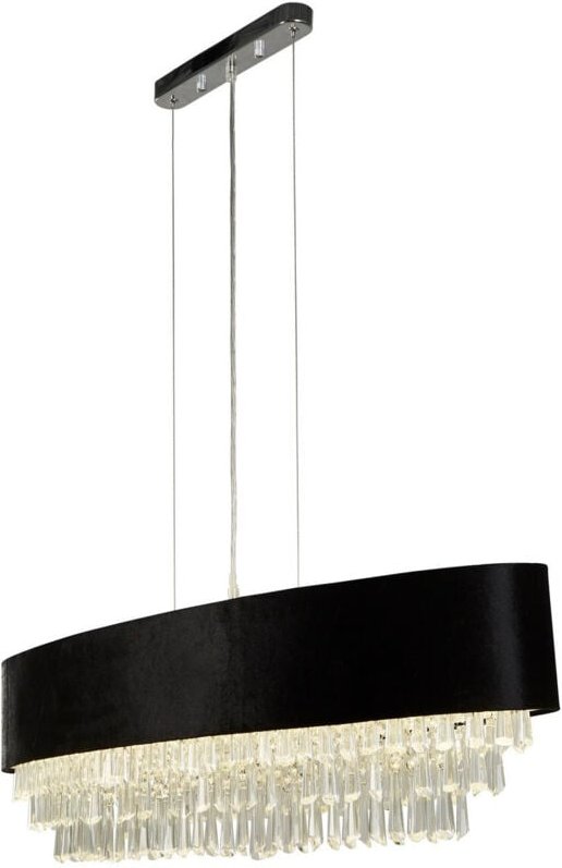 Glamour 8-flammige ovale Pendelleuchte aus schwarzem Samt, klarem Kristall - Searchlight