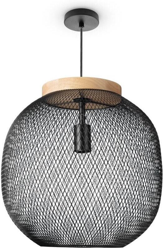 Pendelleuchte Esszimmerlampe Korblampen Metall Hängelampe Küche Industrie E27 Pendelleuchte - Typ 2, Schwarz-Holz(Ø40cm)...