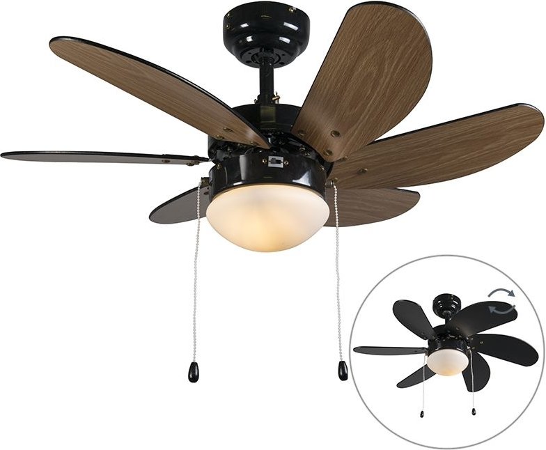 Deckenventilator schwarz mit Holzprint 80cm mit Zugkordel - Fresh