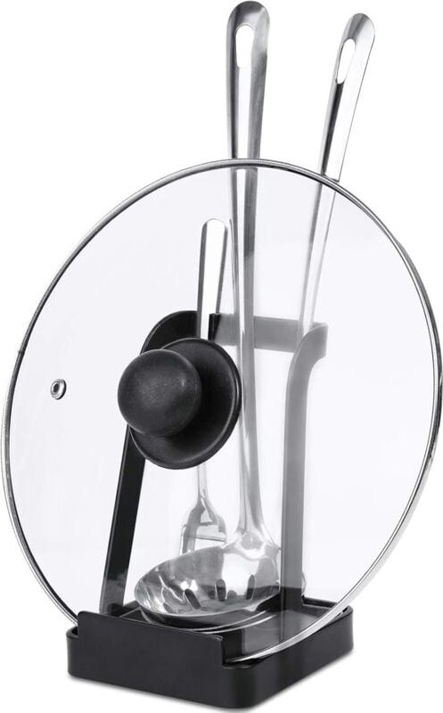 Multifunktionaler Topfdeckelhalter, Küchenutensilienhalter mit Abtropfschale, abwaschbar, schwarz