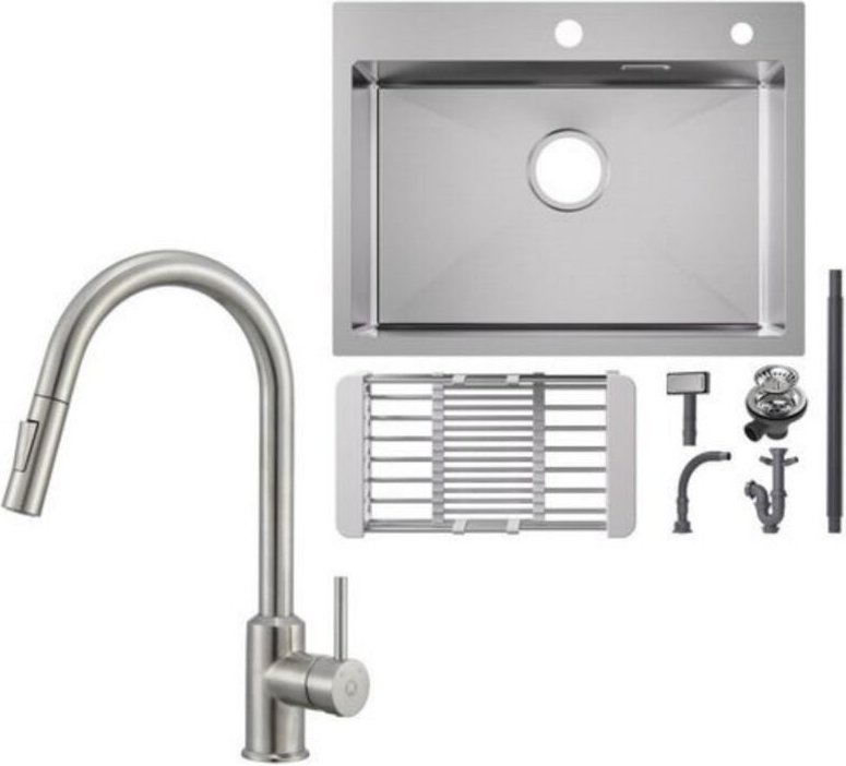 Cecipa Max - Küchenspüle aus Edelstahl 60x45cm Aufsatzwaschbecken Gebürstete + Ausziehbarer Küchenarmatur gebürstete Mit...