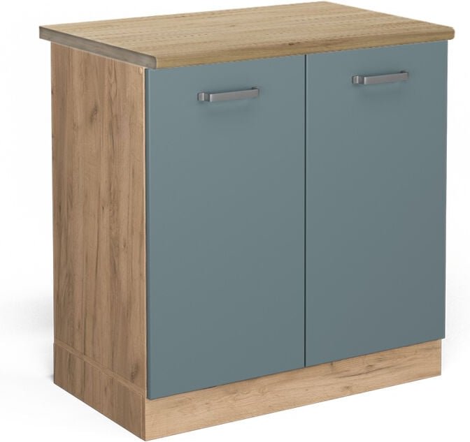Vicco - Spülenunterschrank R-Line, Blau-Grau, 80 cm , ap Eiche