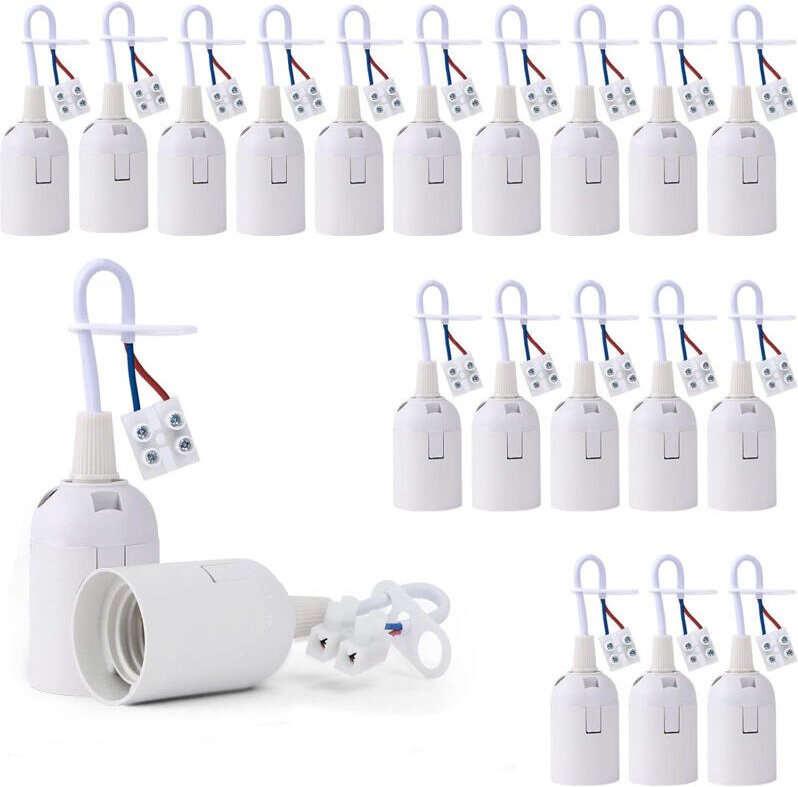 20 Stück E27 Lampenfassungen mit Phasenprüfer, Lampensockel, Pendelleuchtenfassung, Bauleuchtenfassung