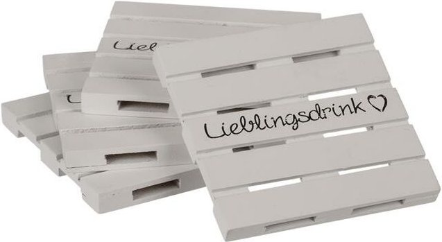 4 x Untersetzer Palette aus Holz Lieblingsdrink weiß