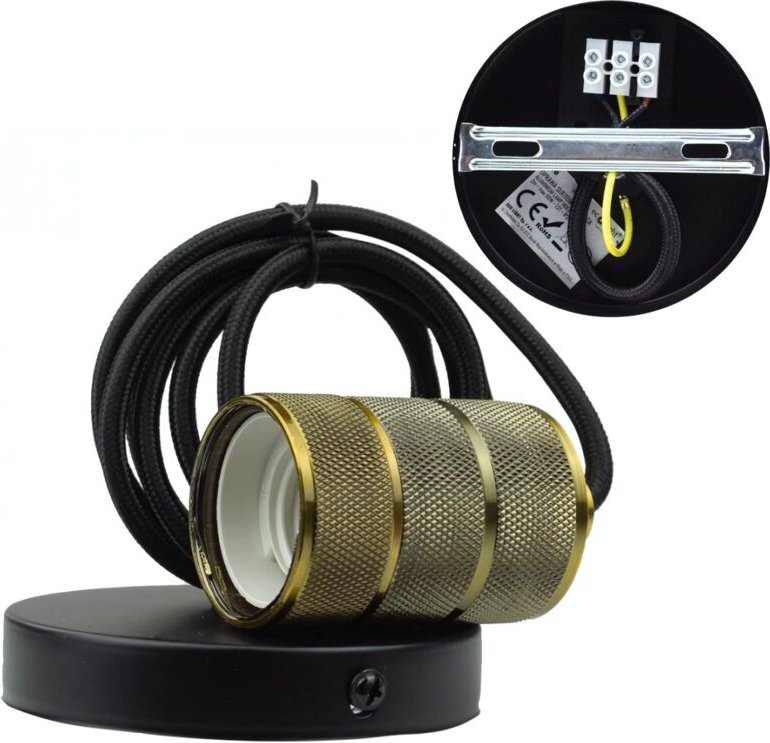 Pendelleuchte Dekorative E27 Fassung Antik Gold schwarzes Kabel Loft