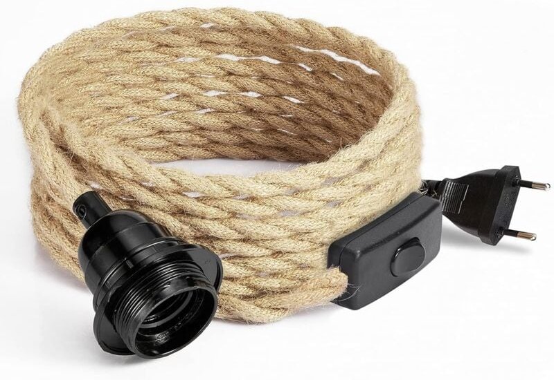 4,5 m langes 2-adriges Leinen-Elektrokabel, mit E27-Fassung und Schalter, für DIY-Lampe (ohne Glühbirne).