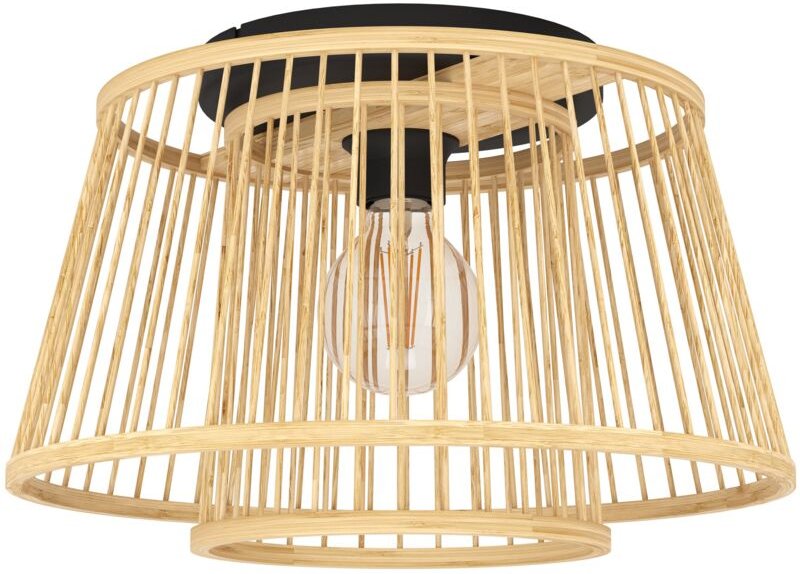 Eglo - Deckenlampe Hykeham, Deckenleuchte mit 2 Lampenschirmen aus Bambus, Boho Wohnzimmerlampe aus natürlichem Holz und...