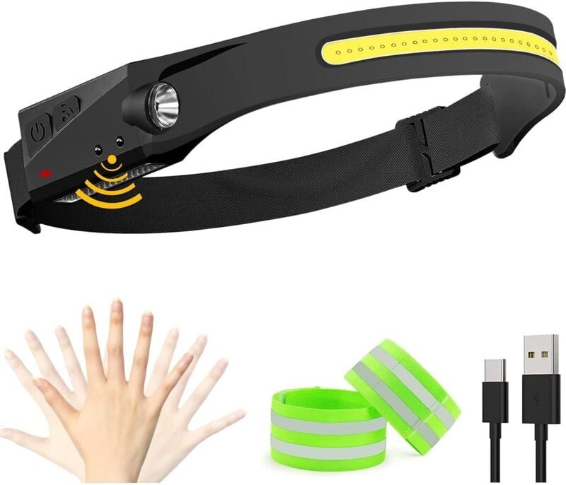 USB-LED-Stirnlampe, 230° Weitwinkelbeleuchtung, leistungsstarke wasserdichte Stirnlampe, Induktions-Stirnlampe für alle ...