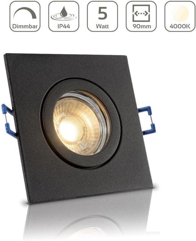 Einbauspot IP44 eckig - Farbe: Schwarz - LED Leuchtmittel: GU10 5W neutralweiß dimmbar