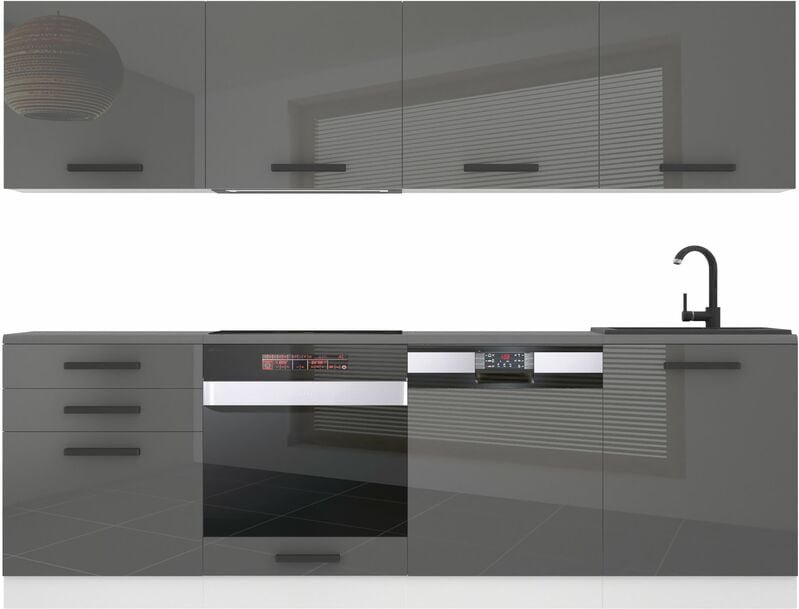 Küchenzeile Küchenblock Alice - Küchenmöbel 240 cm Einbauküche Vollausstattung ohne Elektrogeräten mit Hängeschränke und...